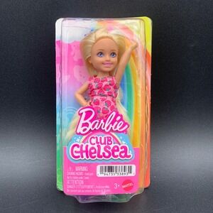 Barbie Club Chelsea Small Blonde Doll Strawberry Print Dress & White Shoes HGT02